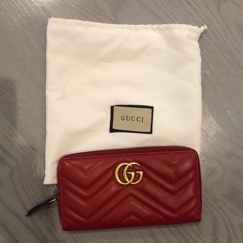 Red Gucci Marmont Leather Continental Wallet